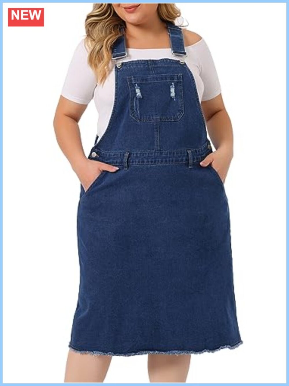 Plus Size Denim Overall Dress Racerback Adjustable Strap Pinafore Bib Midi with
